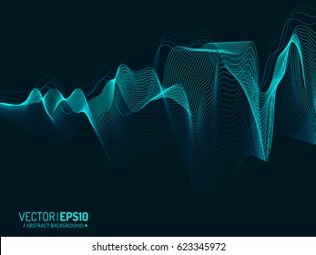 Blue wave vector background for business presentation, brochure or flyer design. Blue smoke on dark background.