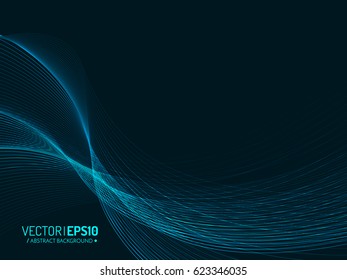 Blue wave vector background for business presentation, brochure or flyer design. Blue smoke on dark background.