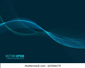 Blue wave vector background for business presentation, brochure or flyer design. Blue smoke on dark background.