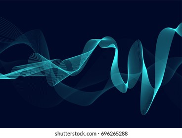 Blue wave vector background for business presentation, Brochure or flyer design. Blue smoke on dark background. Vector illustration