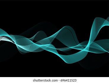 Blue wave vector background for business presentation, Brochure or flyer design. Blue smoke on dark background. Vector illustration