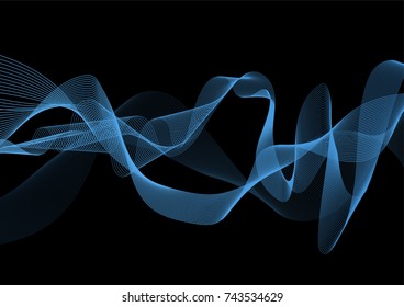 Blue wave vector background for business presentation, Brochure or flyer design. Blue smoke on dark background. Vector illustration