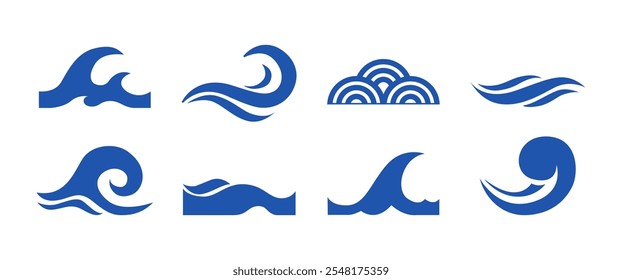 Blue wave vector icon symbol, Liquid, Surf, and Ocean Clip art in Natural theme,  Wavy water surface graphic elements, vector stock