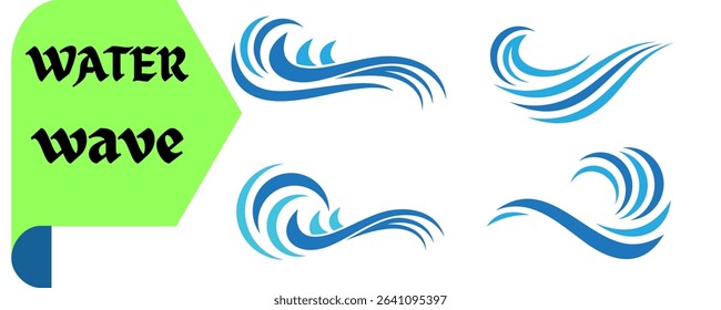 Blue Wave Vector Icons Set – A collection of stylized blue wave symbols, including smooth water curves and abstract waveforms. Perfect for logos, app icons, branding, or aquatic-themed designs.