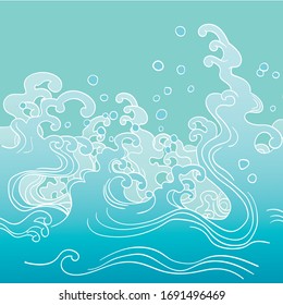 Blaue Vektorillustration zur Illustration japanischer Motive. Japan-Zierhintergrund. Handgezeichnete Illustration von Japan. Wellenmuster