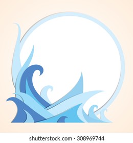 blue wave vector paper cut frame illustration 