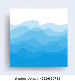 Blue wave water banner design background with shadow. Abstract natural azure waves card backdrop. Aqua style decoration pattern art texture