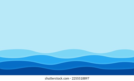 Blue wave, water wave, lines, blue sky background. Vector texture design poster banner abstract blue wallpaper background.