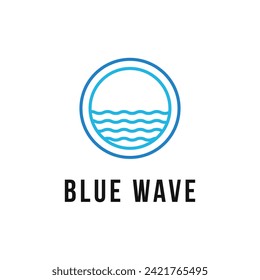 blue wave water ocean sea logo design label circle