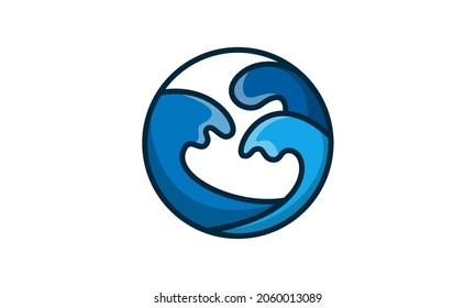 Blue wave water outline logo design.