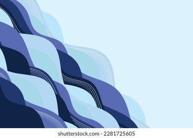 Blue wave water sea line pattern background design. Cold colors. Vector illustration