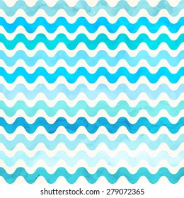 Blue wave watercolor seamless pattern. Vector background