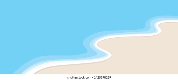 Blue wave & yellow beach summer concept element template. Simple realistic flat design style illustration for ui ux app web banner brochures posters, vector eps 10 isolated on blue background