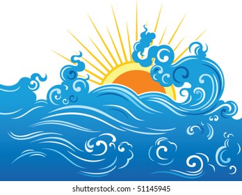 Blue wave and yellow sun