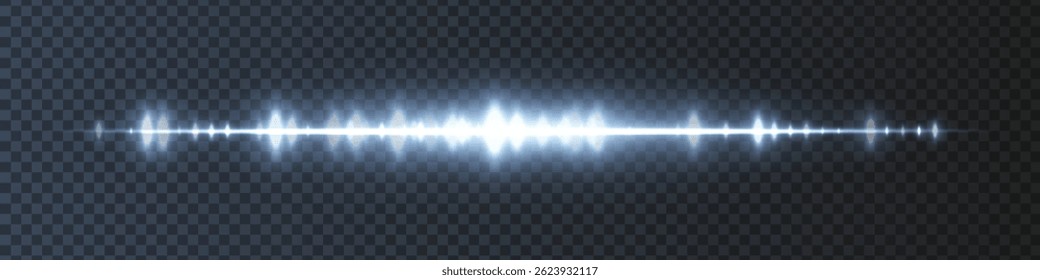 Blue waveform with moderate glow and sharp amplitude peaks on dark transparent background. Great for sound recording apps, music editing interfaces, or streaming visuals.