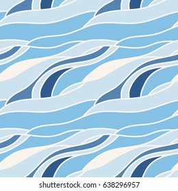 Blue waves abstract background. Waves seamless pattern. All over print.