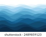 Blue waves abstract gradual background illustrate the sea or ocean water surface, or mountain ranges and rolling hills silhouettes.