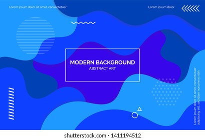 Blue waves background, banner, layout with text space, abstract elements. Trendy illustration for web site, landing page, promotion, presentation, cover
