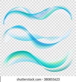 Blue waves background with bokeh. Vector illustration.