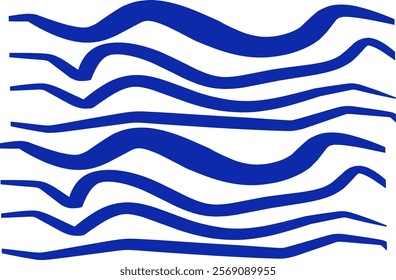 blue Waves background in doodle style, Hand drawn water sea vector background. Wavy beach prints, curly grunge paint lines, watercolor lines