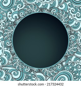 Blue waves background, vector ornamental circle frame