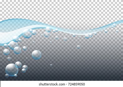 Blue waves and bubbles on transparent background illustration