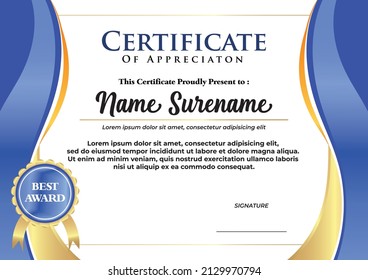 Blue Waves Certificate Vector Design Template