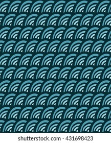 blue waves doodle seamless pattern, vector illustration