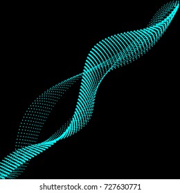 Olas azules de puntos sobre un fondo negro. Vector