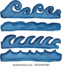 Blue Waves Elements Set Hnad Drawn Water
