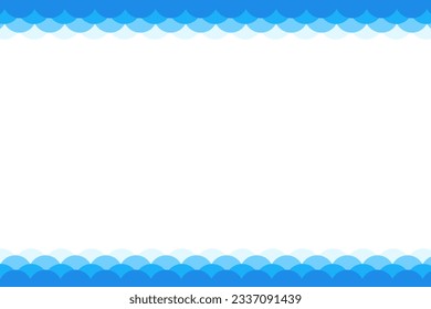 Blue waves with gradient decorative frame border, vector design template, abstract water waves.