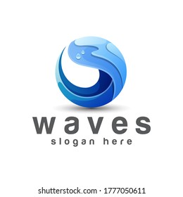 blue waves gradient logo, ocean, summer logo design vector template