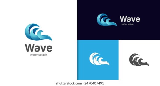 Blue waves graphic element logo design with abstract wave gradient style for beach, sea sign symbol for summer graphic