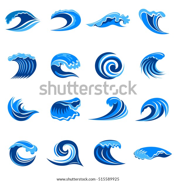 Sea Waves Set Blue Marine Ocean Stock Vector Royalty Free