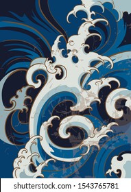 blue waves in Japanese art