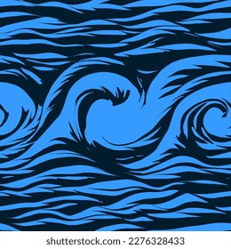 Blue waves. Monochrome vector illustration. Seamless background