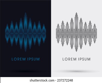 Blue  waves, Music sound ,logo, icon, graphic, symbol, Vector.