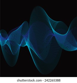 blue waves on black background - vector illustration