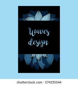 Blue waves on the black background, flyer design. Vector illustration