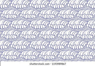 blue waves on the sea, crests of waves, seamless pattern on a white background
