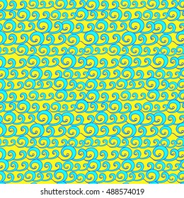 blue waves on a yellow background sea seamless pattern