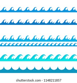 Blue waves. Ornament on the sea theme. A set of seamless western illustrations.