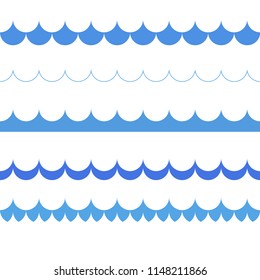 Blue waves. Ornament on the sea theme. A set of seamless western illustrations.