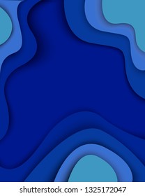 Blue waves paper cut modern abstract background with curved shapes with shadows. 3D abstract paper art style, design layout for business presentations, flyers, posters, prints, decoration, cards