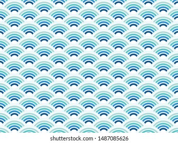 Blue waves pattern illustration Japanese. Mermaid scales. Spa