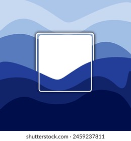 Blue waves pattern with square on the center water flow abstract vector seamless background. Blue waves pattern