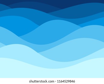 Blue Waves Pattern. Summer Lake Wave Lines, Beach Waves Water Flow Curve Abstract Landscape, Vibrant Silk Textile Texture Vector Seamless Background