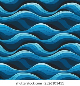 Blue waves pattern. Summer lake wave, water flow abstract vector seamless background. Blue waves pattern. Summer lake wave lines, beach waves water flow curve abstract landscape, vibrant silk textile 