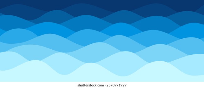 Blue waves pattern. Summer lake wave lines, beach waves water flow curve abstract landscape, vibrant silk textile texture vector seamless background