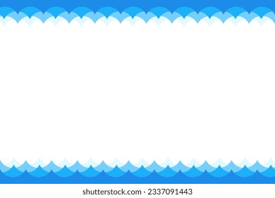 Blue waves with peaks gradient decorative frame border, Vector design template, Abstract water waves.